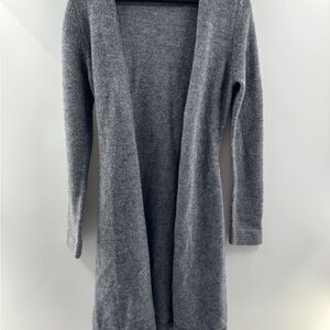 Moda International Long Grey Wrap Cardigan – Wool Blend, Tie Waist, Size Medium